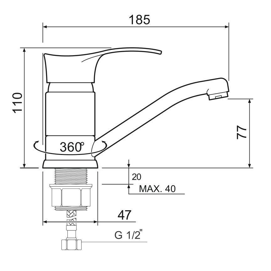 SL86-004FBS-15 Смеситель для кухни, ø35