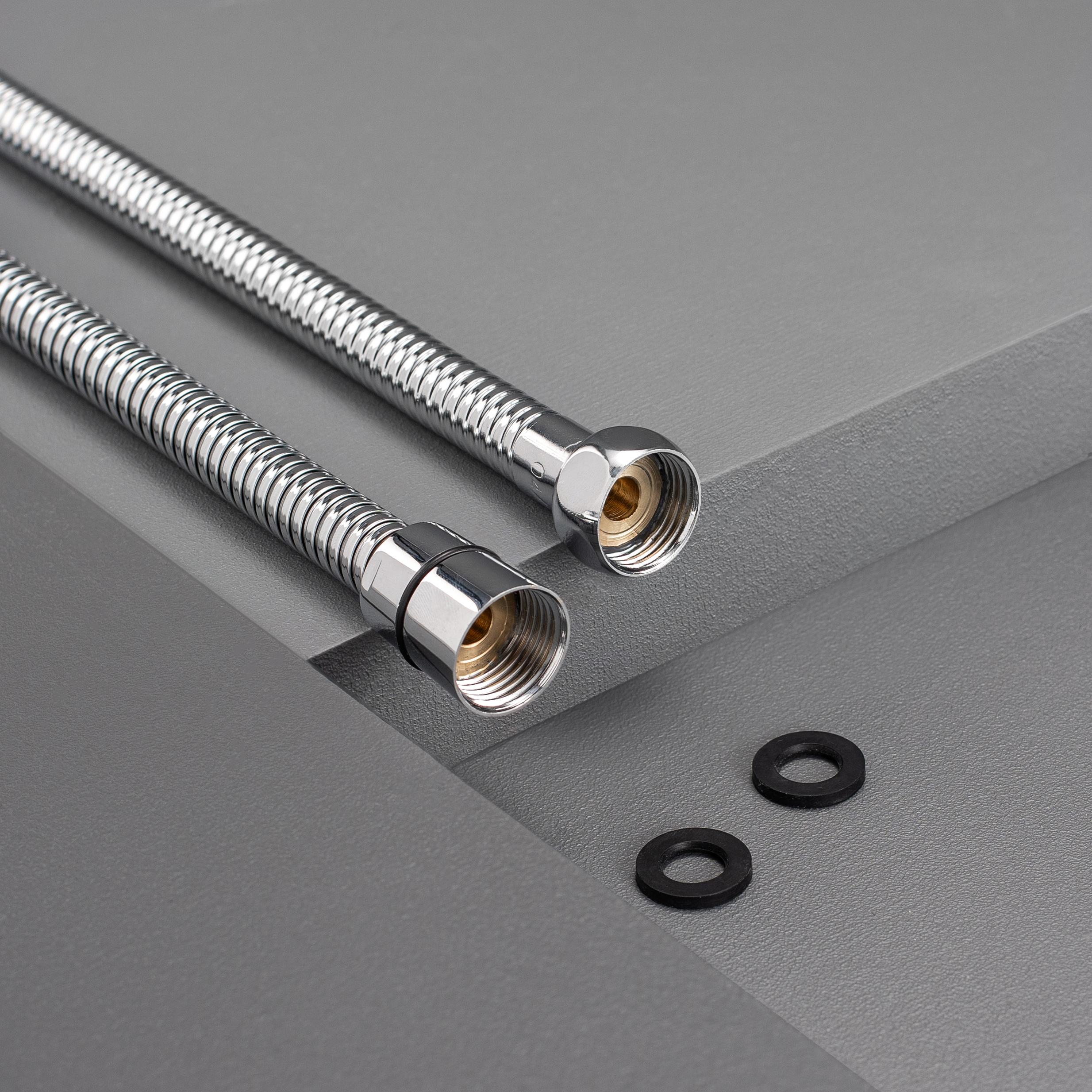 SH 08 Шланг для душа с двойным замком и с мелким шагом плетения, растяжной (150см-190 см), хром