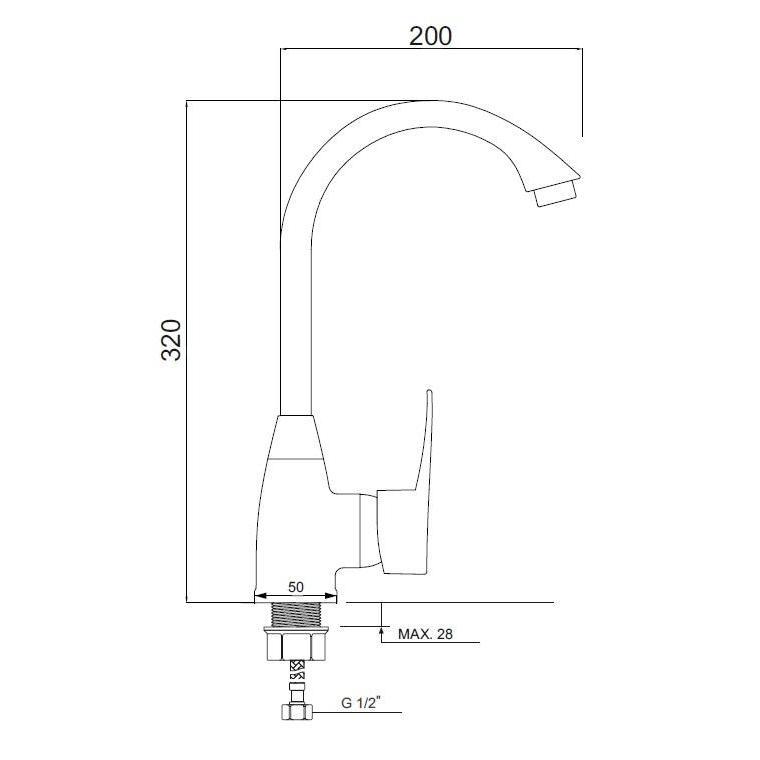 PL5CH-017F Смеситель для кухни с высоким изливом из высокопрочного пластика- ХРОМ