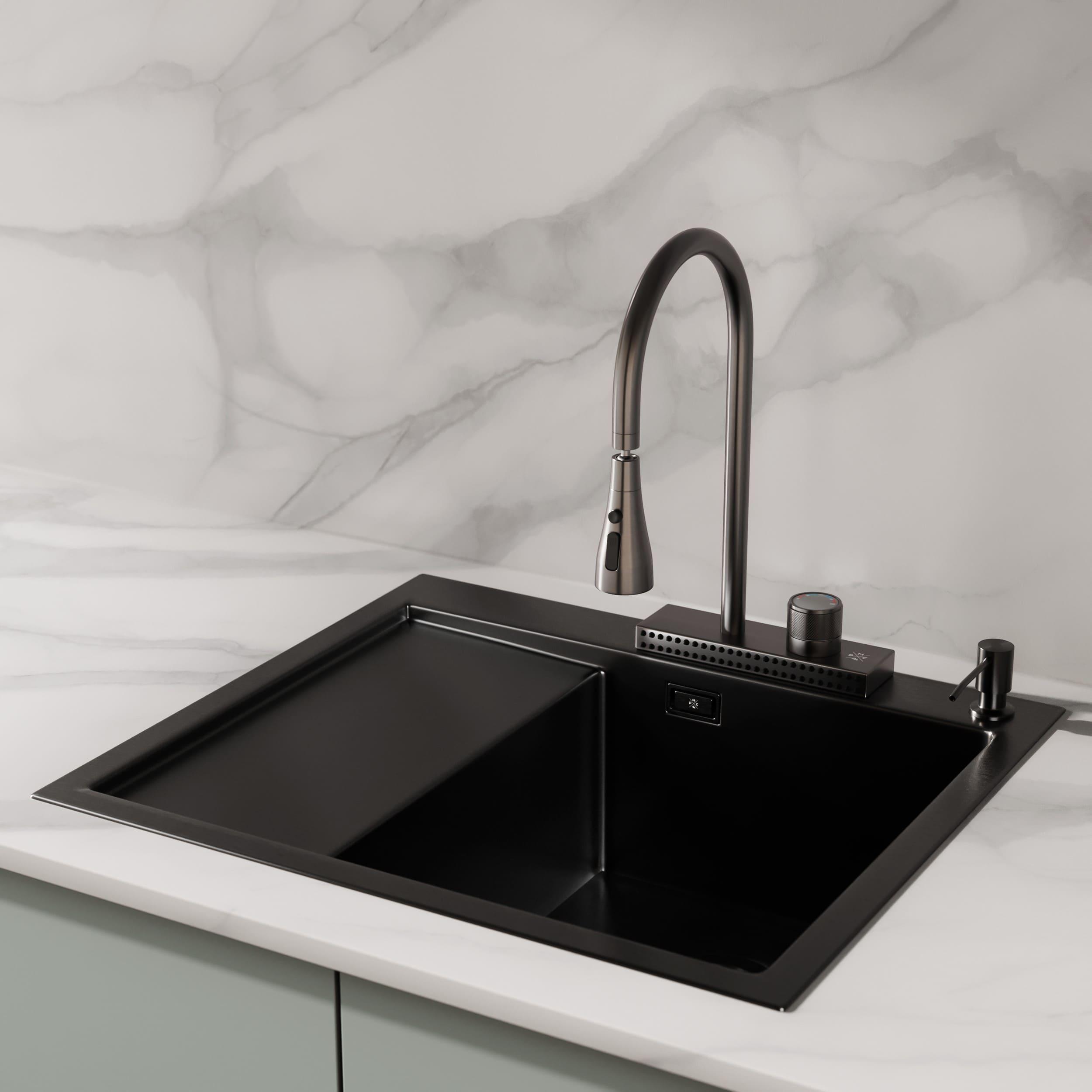 MRK-5851BL-R Набор 2 в1 РМС/кухонная мойка с левым крылом + дозатор