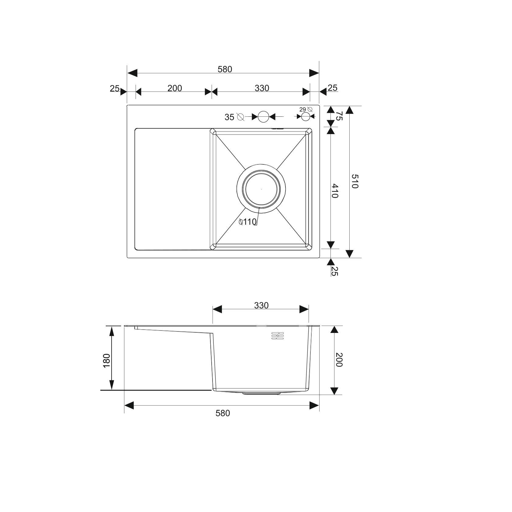 MRK-5851BL-R Набор 2 в1 РМС/кухонная мойка с левым крылом + дозатор
