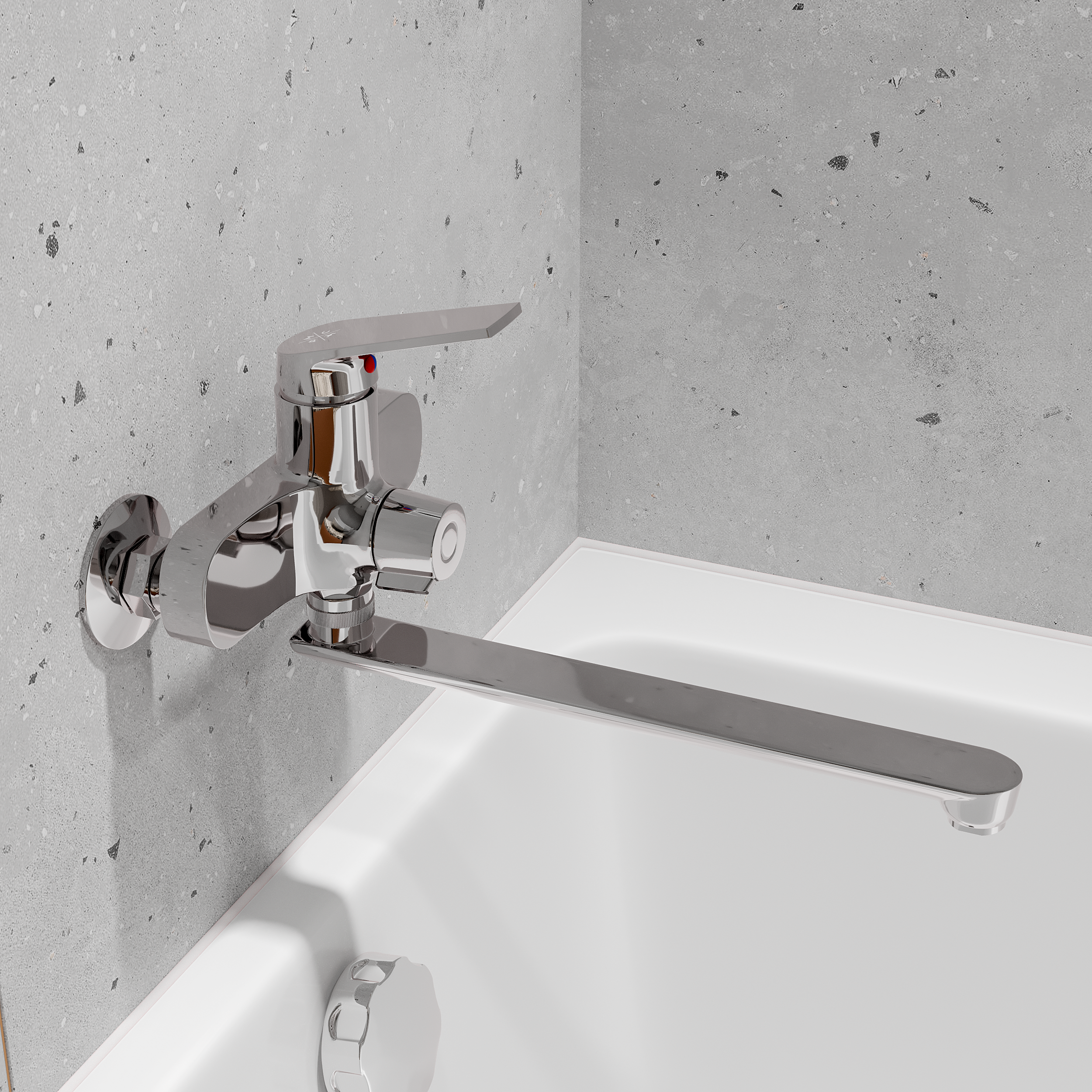 PL7CH-006E Смеситель для ванны с длинным изливом из высокопрочного пластика-Хром