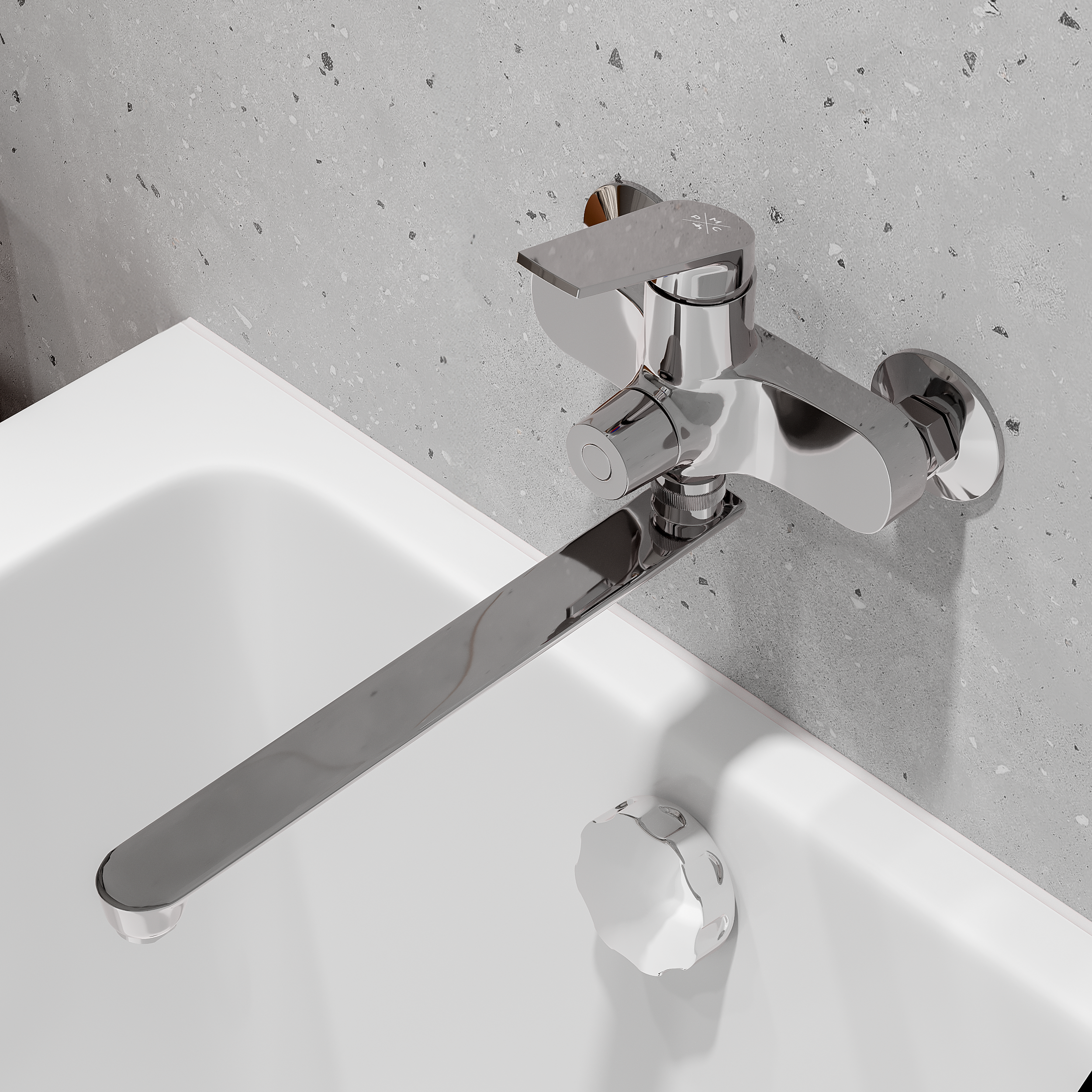 PL7CH-006E Смеситель для ванны с длинным изливом из высокопрочного пластика-Хром