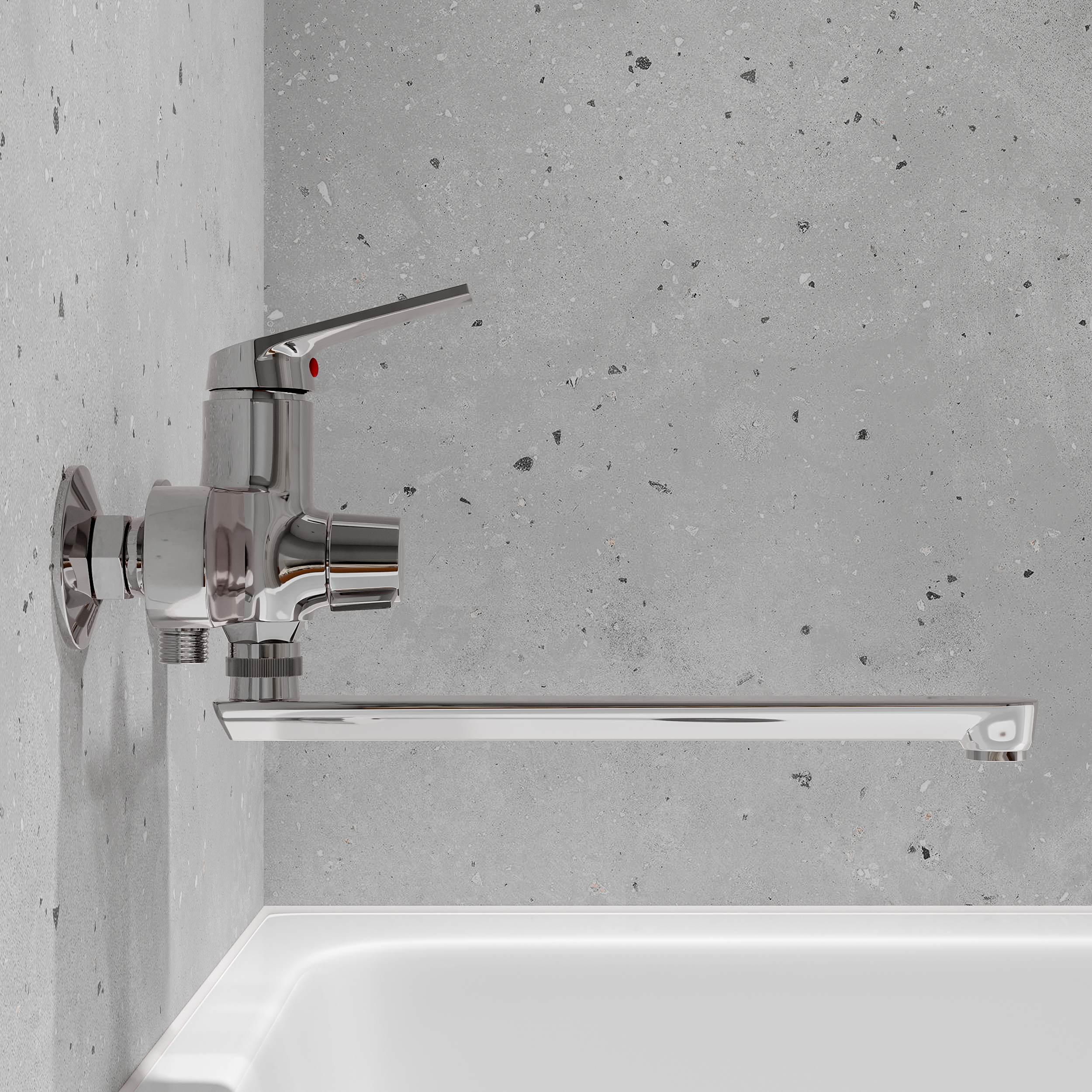 PL7CH-006E Смеситель для ванны с длинным изливом из высокопрочного пластика-Хром