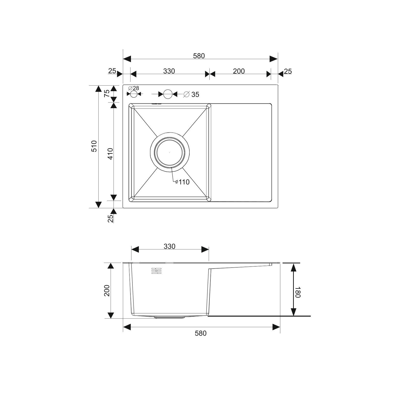 MRK-5851L Набор 2 в 1 РМС/ кухонная мойка с правым крылом + дозатор