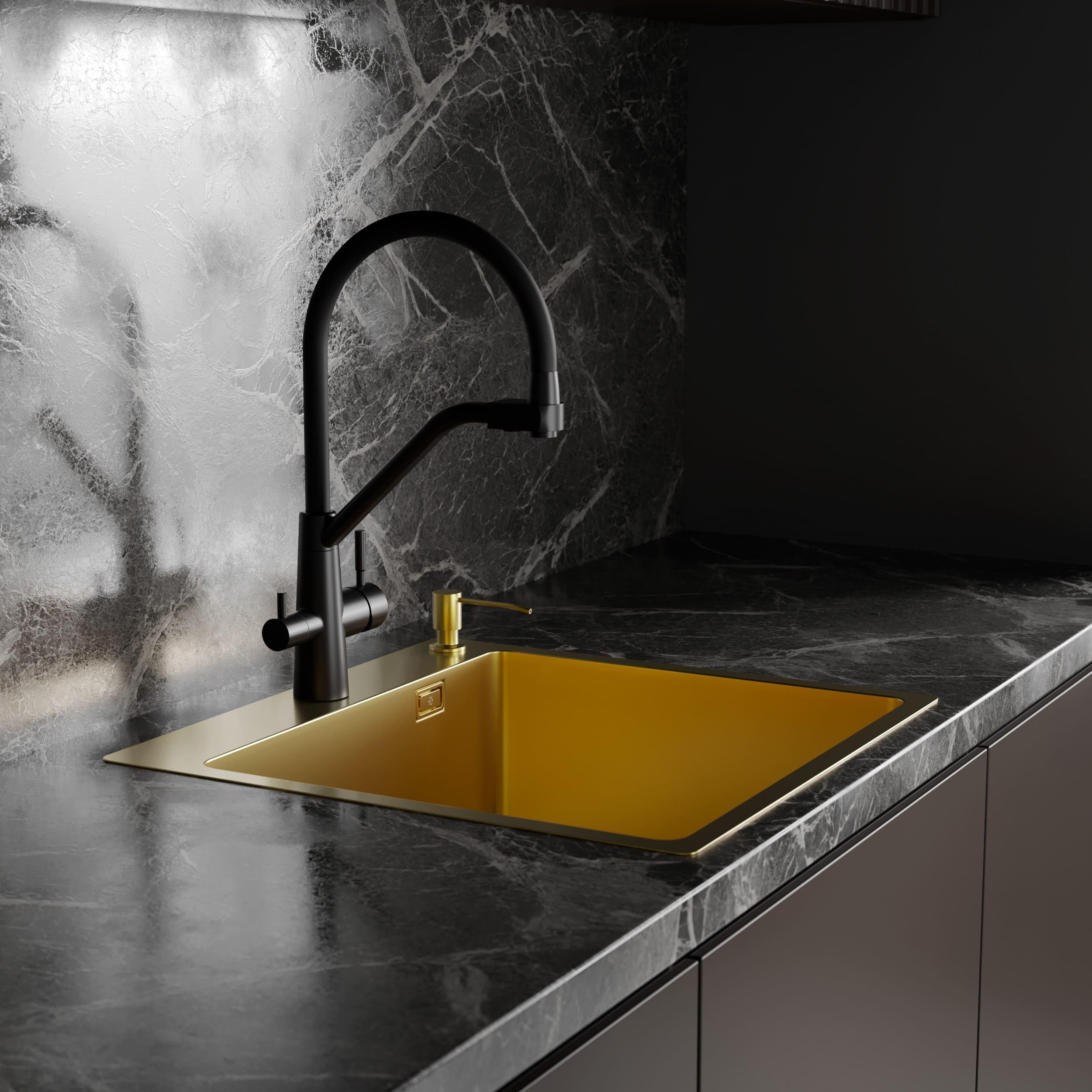 MR-5050G Набор 3 в 1 РМС (кухонная мойка+ корзина раздвижная+ дозатор врезной)