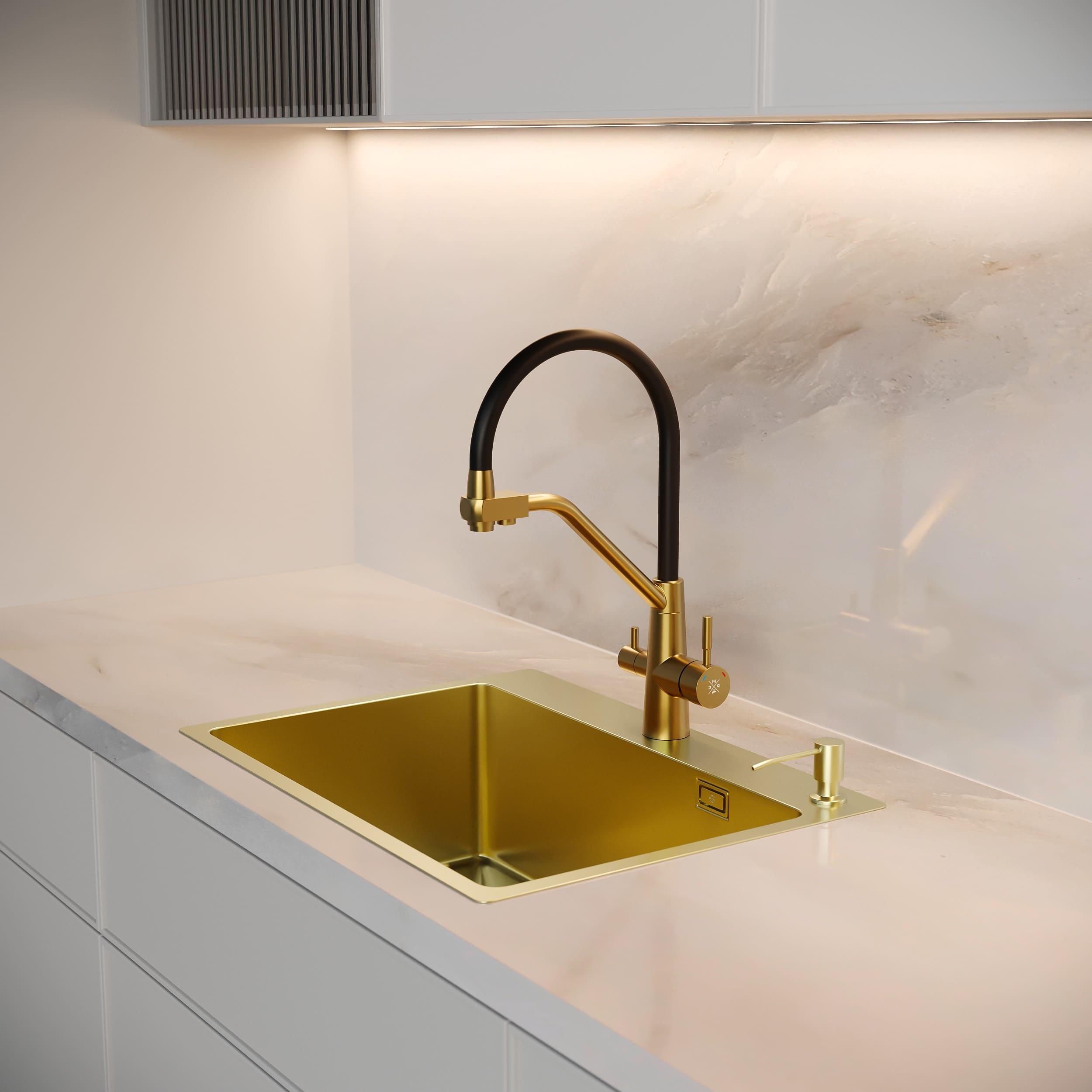 MR-5843G набор 3 в 1 РМС (кухонная мойка+ корзина раздвижная+ дозатор врезной)