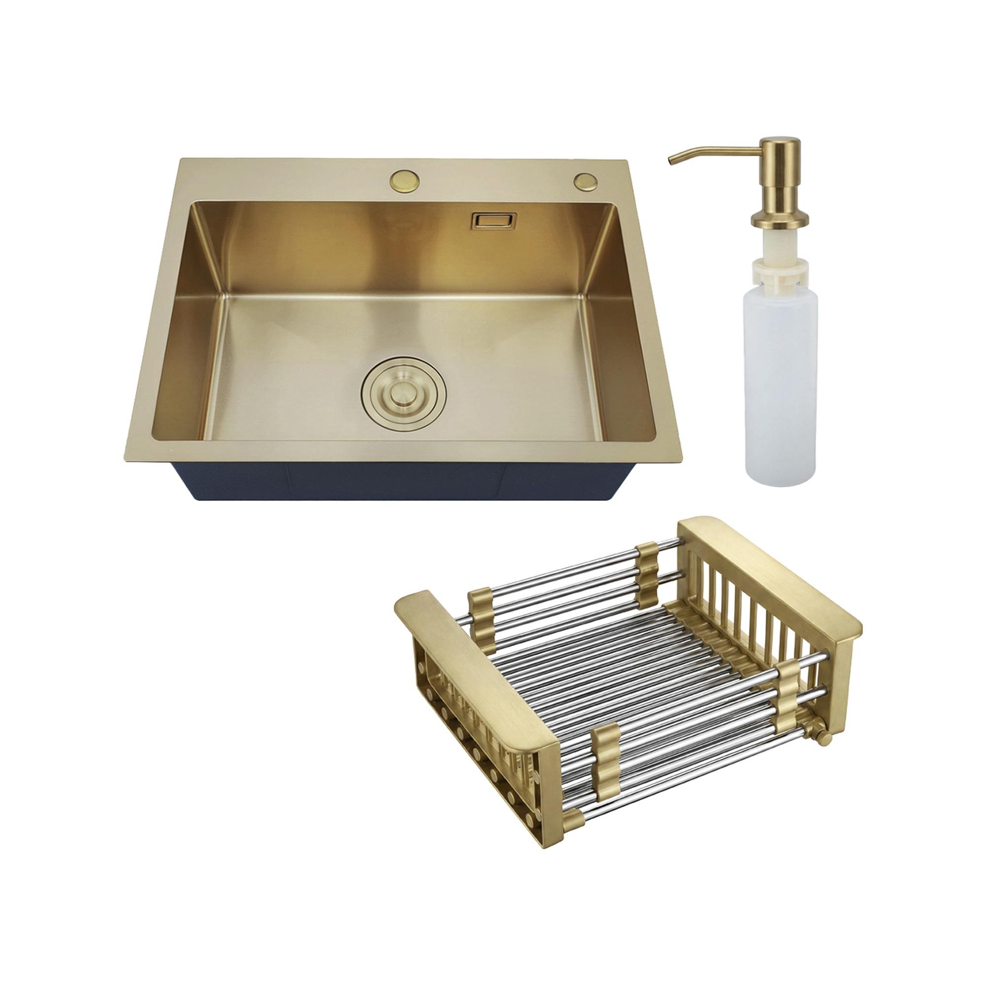 MR-5843G набор 3 в 1 РМС (кухонная мойка+ корзина раздвижная+ дозатор врезной)