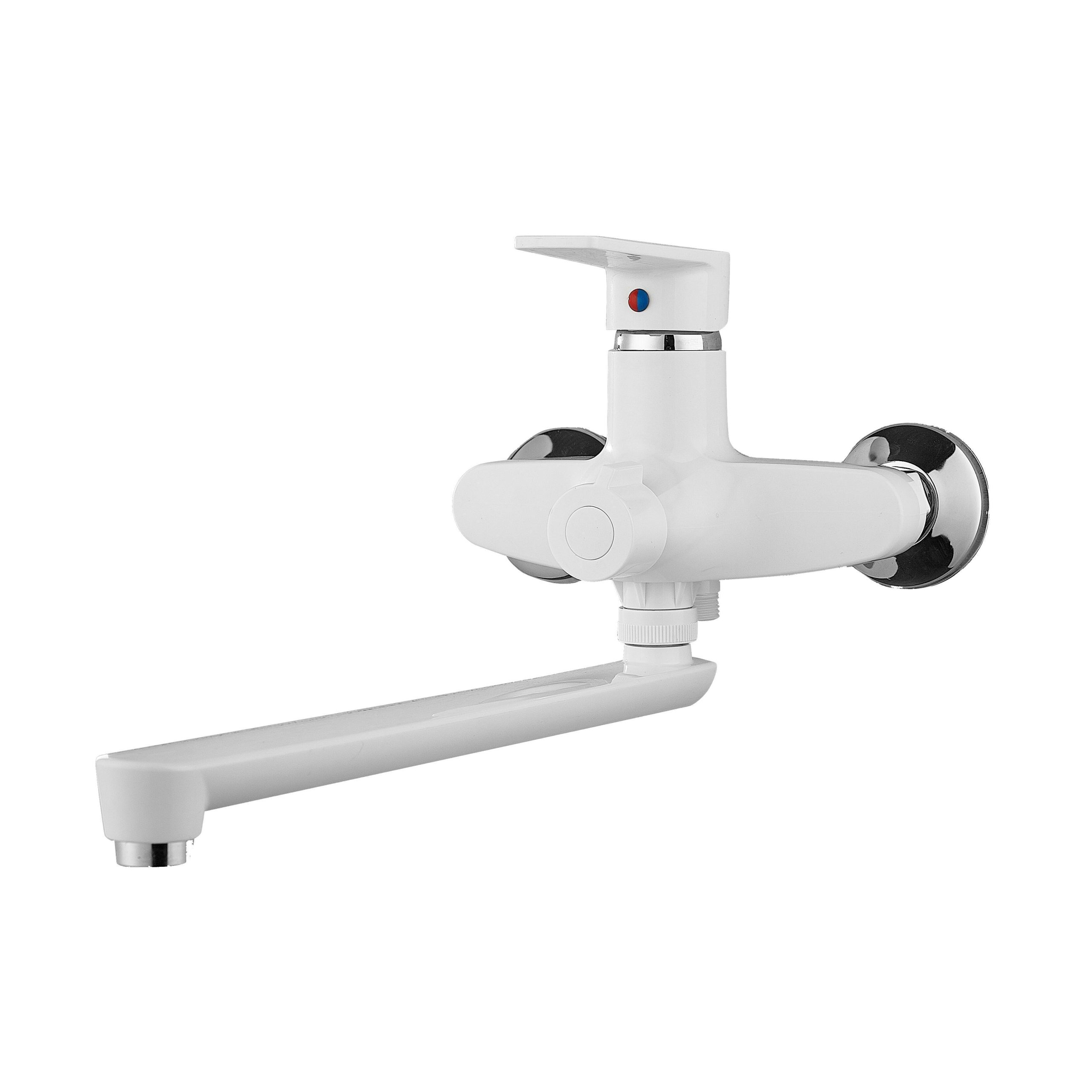 PL6-006E Смеситель для ванны с длинным изливом из высокопрочного пластика- БЕЛЫЙ