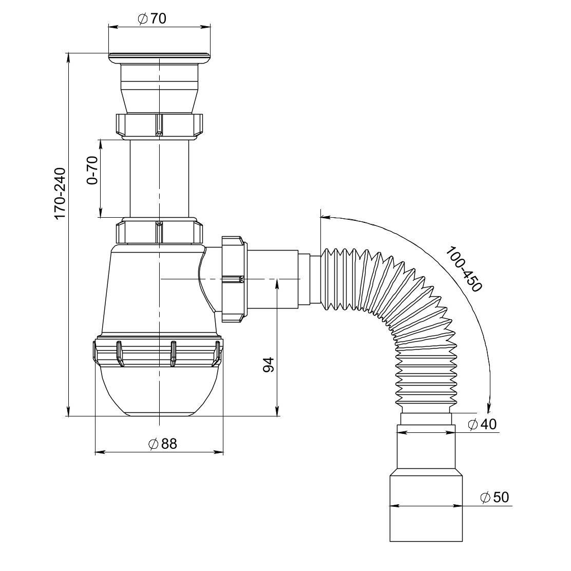 Сифон "РМС" СМ-02 для мойки (прикручивающийся)