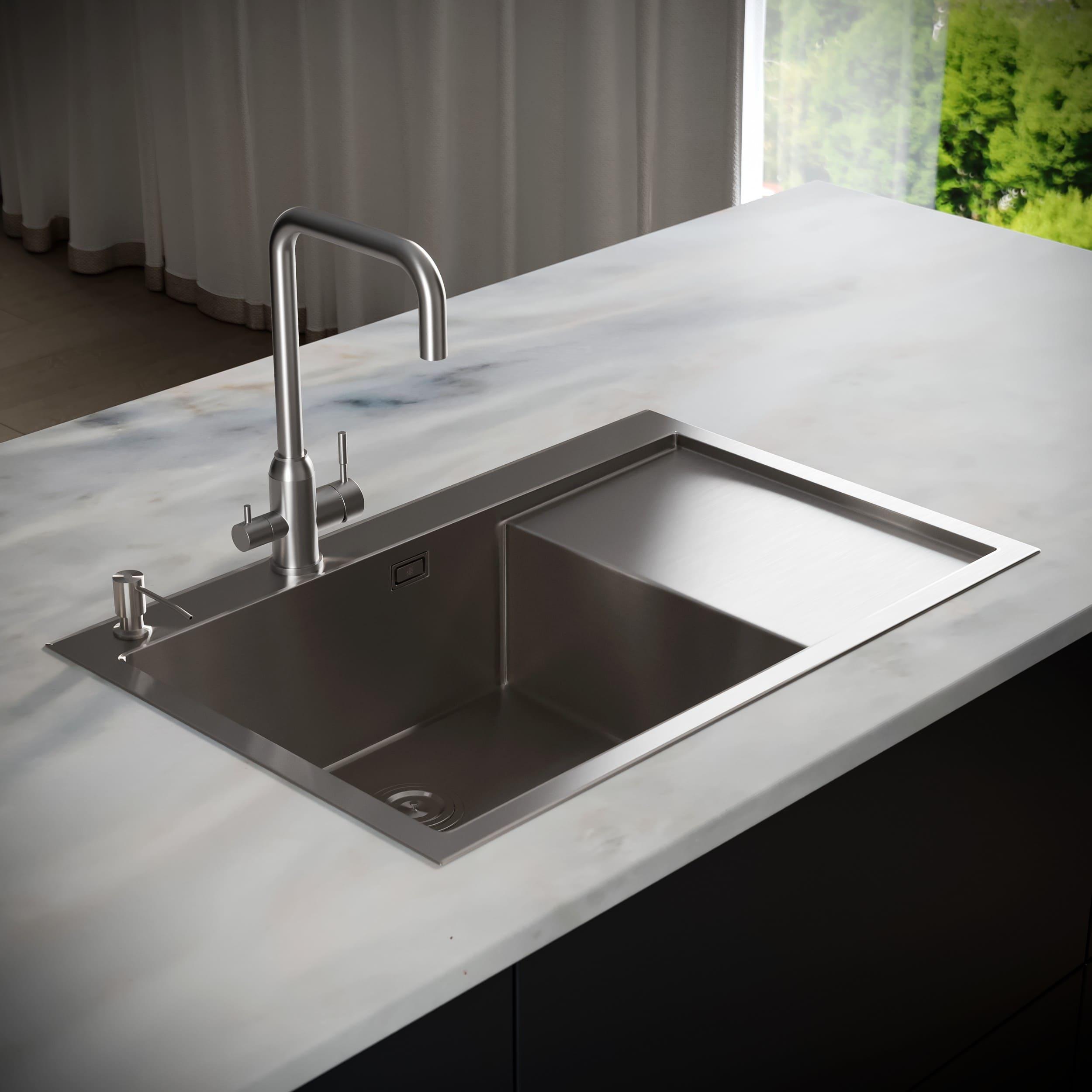 MRK-7851L Набор 2 в 1 РМС/кухонная мойка с правым крылом + дозатор