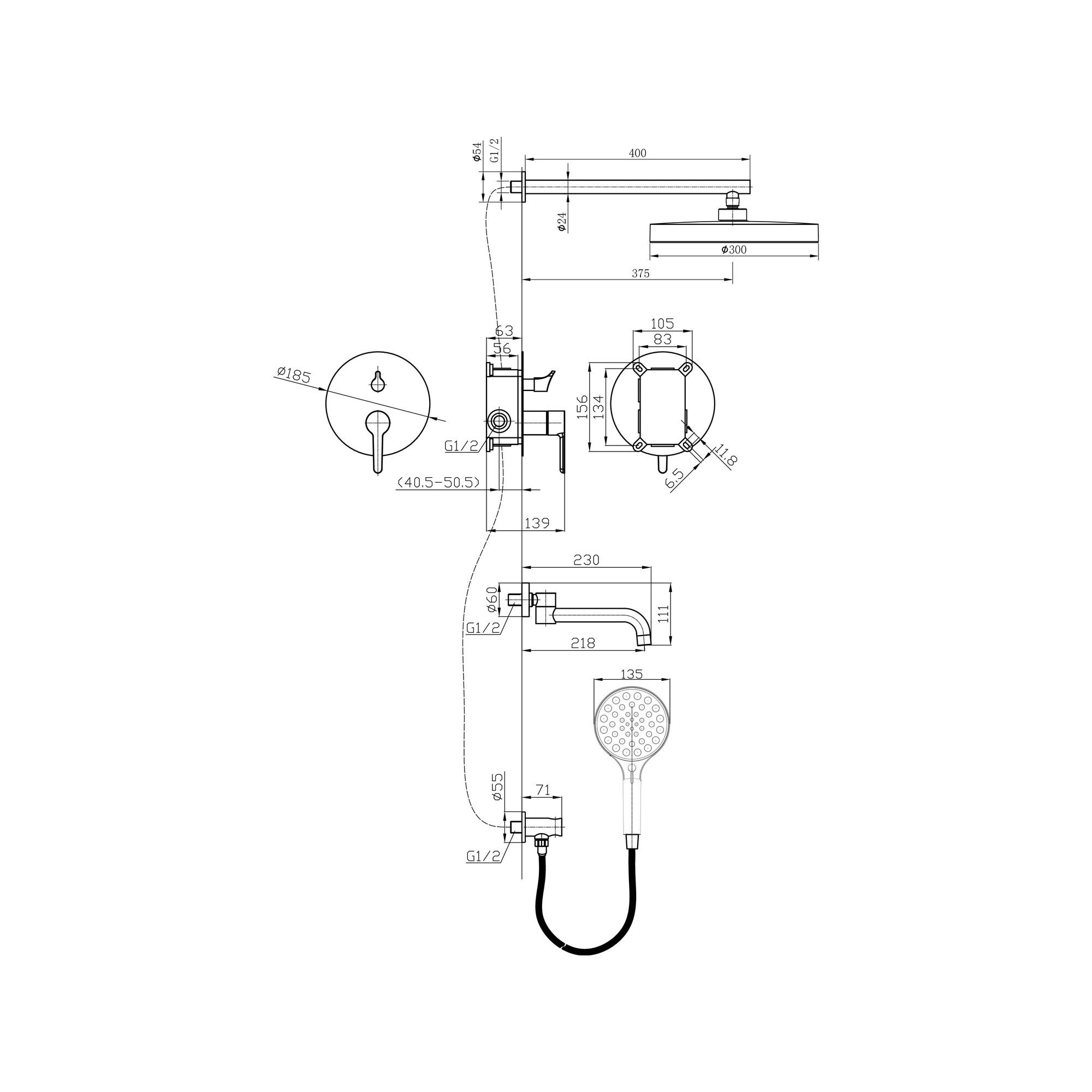 ВК-Д1402-11 Встраиваемая душевая система с тропическим душем, ø35