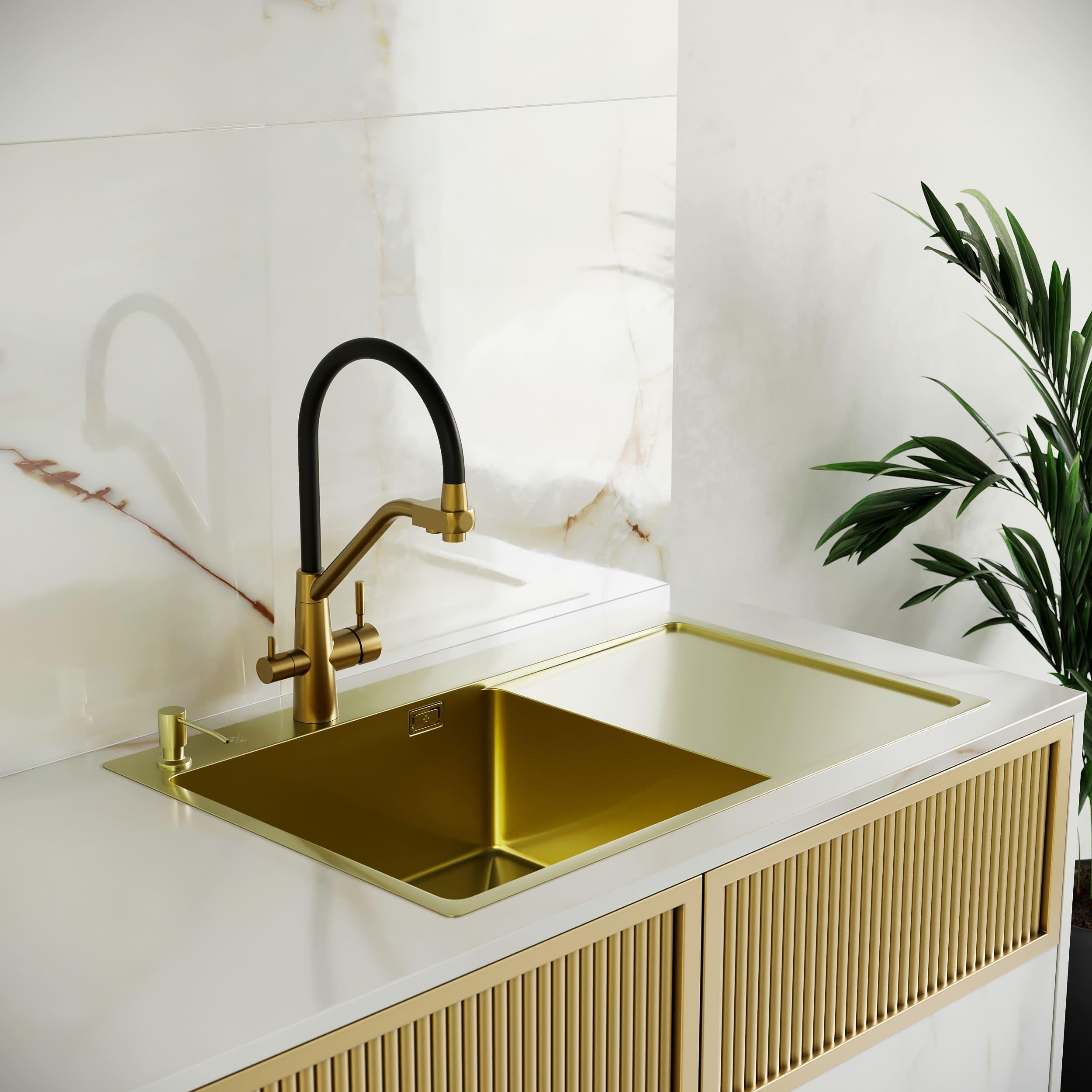 MRK-7851G L Набор 2 в 1 РМС/кухонная мойка с правым крылом + дозатор