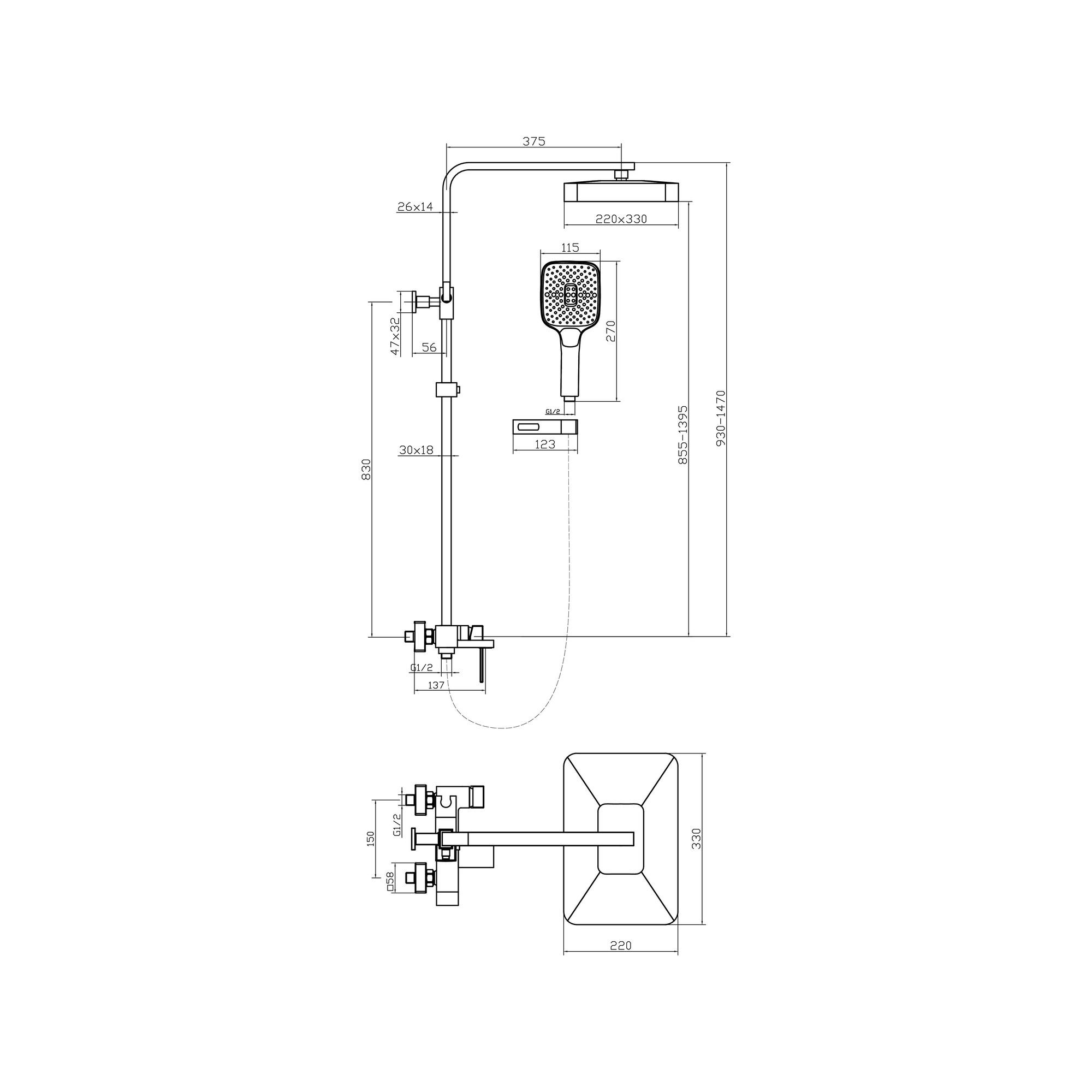 ПР-Д1001-11 Душевая система с тропическим душем, ø35