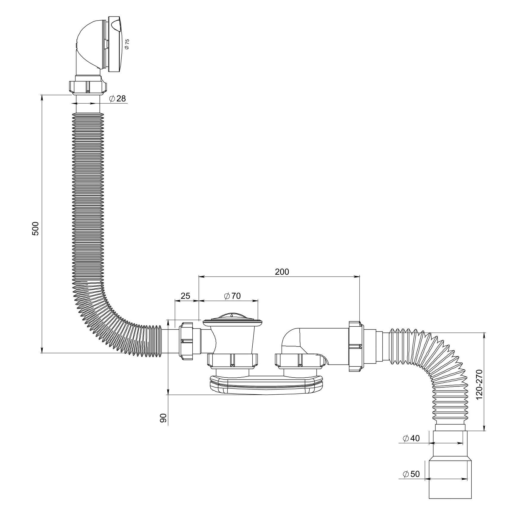 Сифон "РМС" СВ-П/А для ванны "полуавтомат"