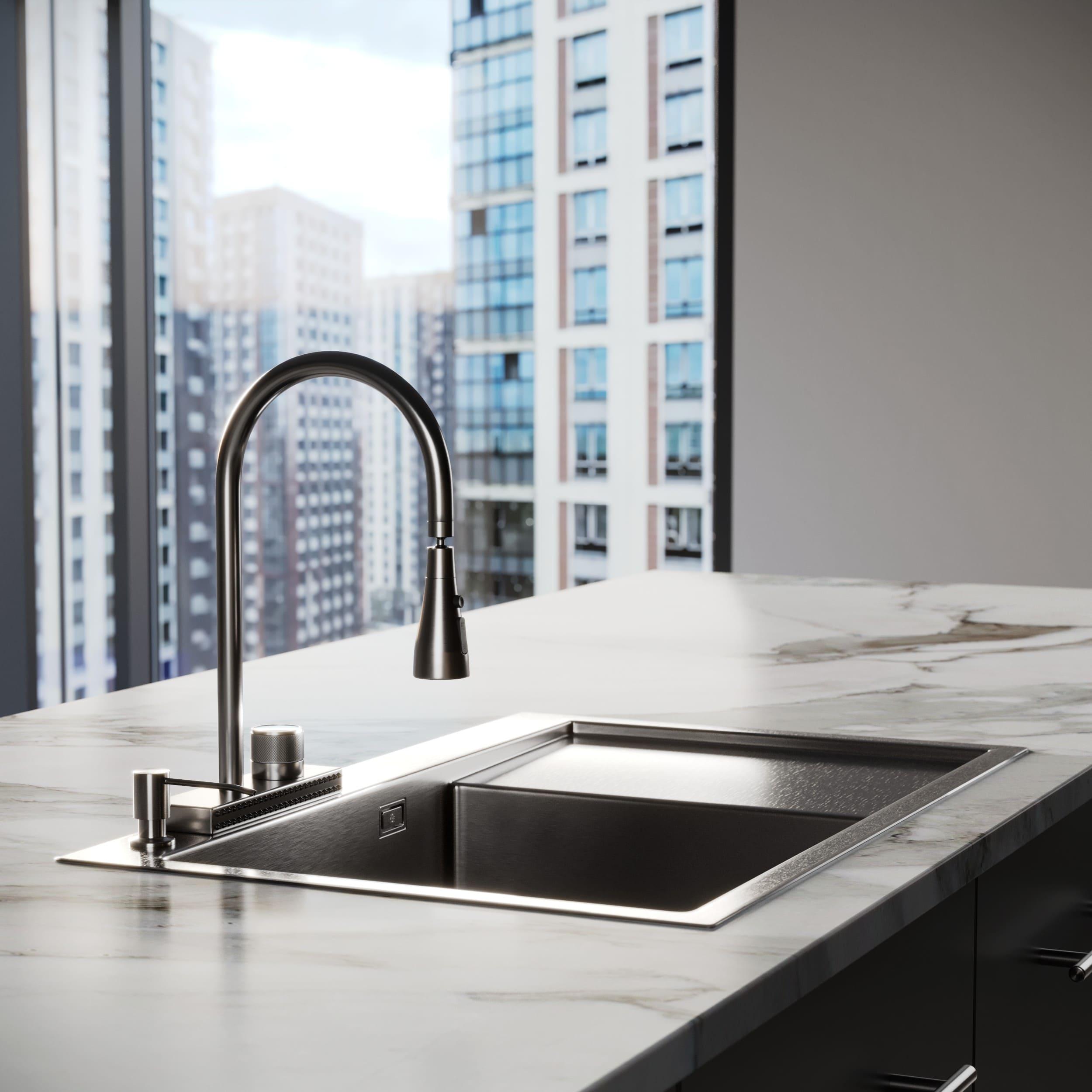 MRK-7851BL-L Набор 2 в1 РМС/кухонная мойка с правым крылом + дозатор