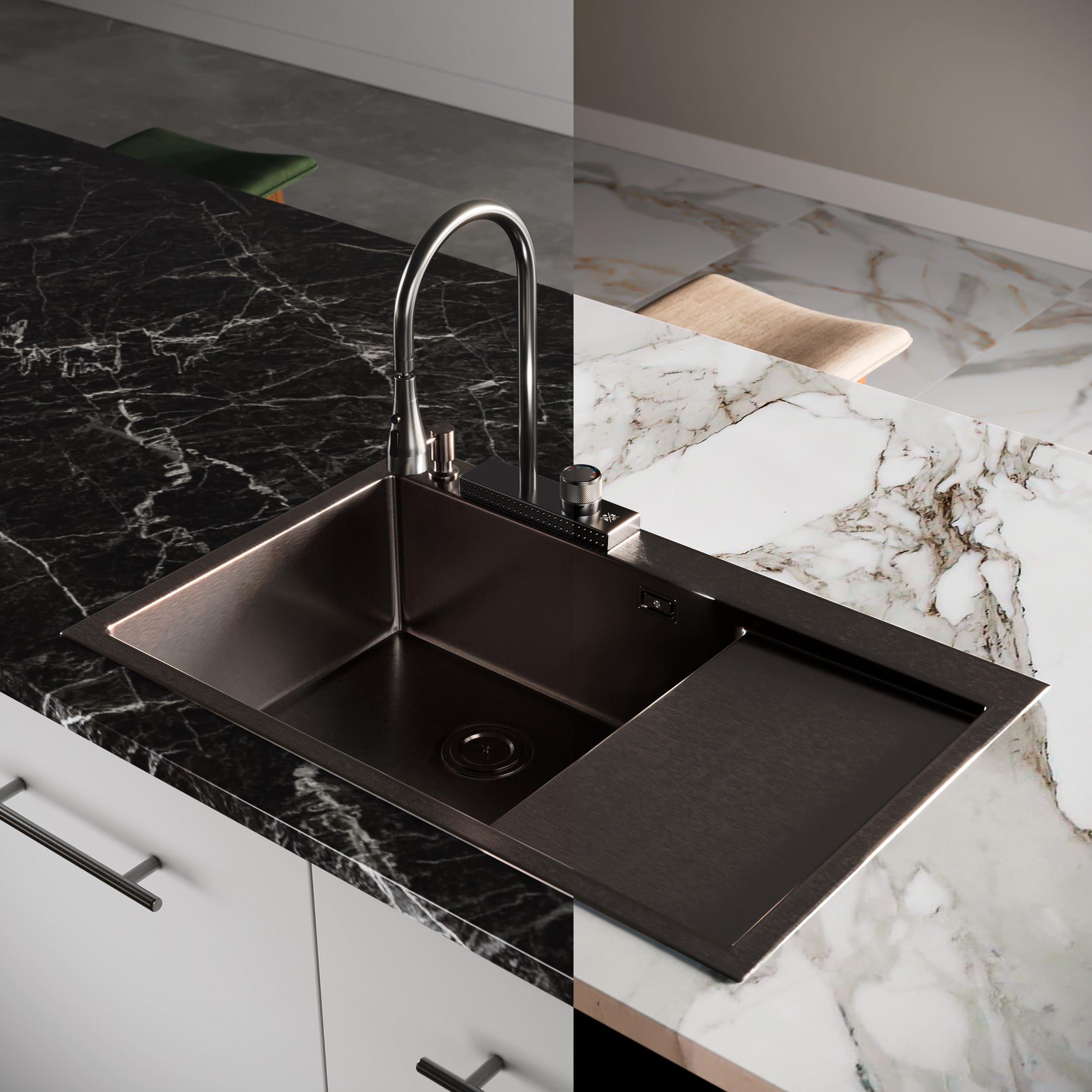 MRK-7851BL-L Набор 2 в1 РМС/кухонная мойка с правым крылом + дозатор