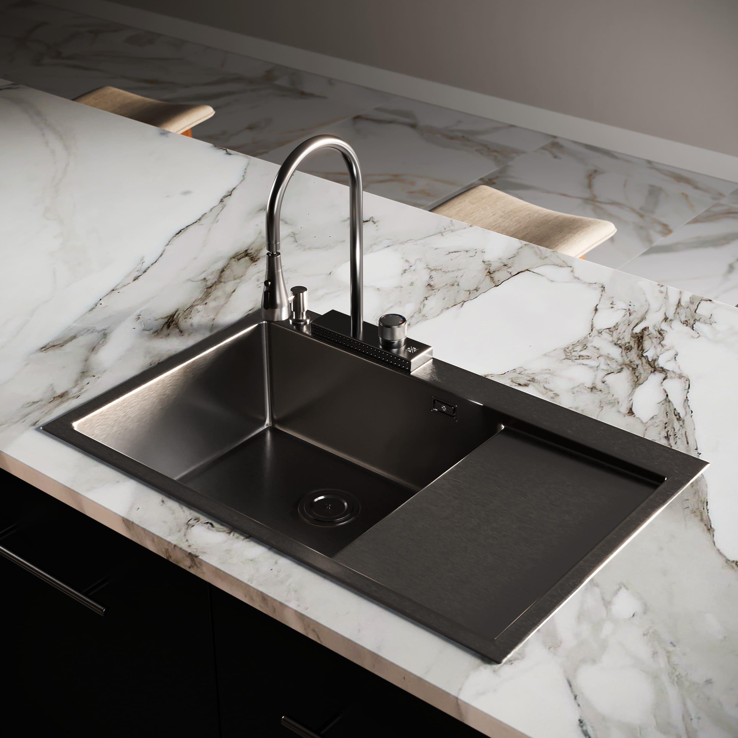 MRK-7851BL-L Набор 2 в1 РМС/кухонная мойка с правым крылом + дозатор