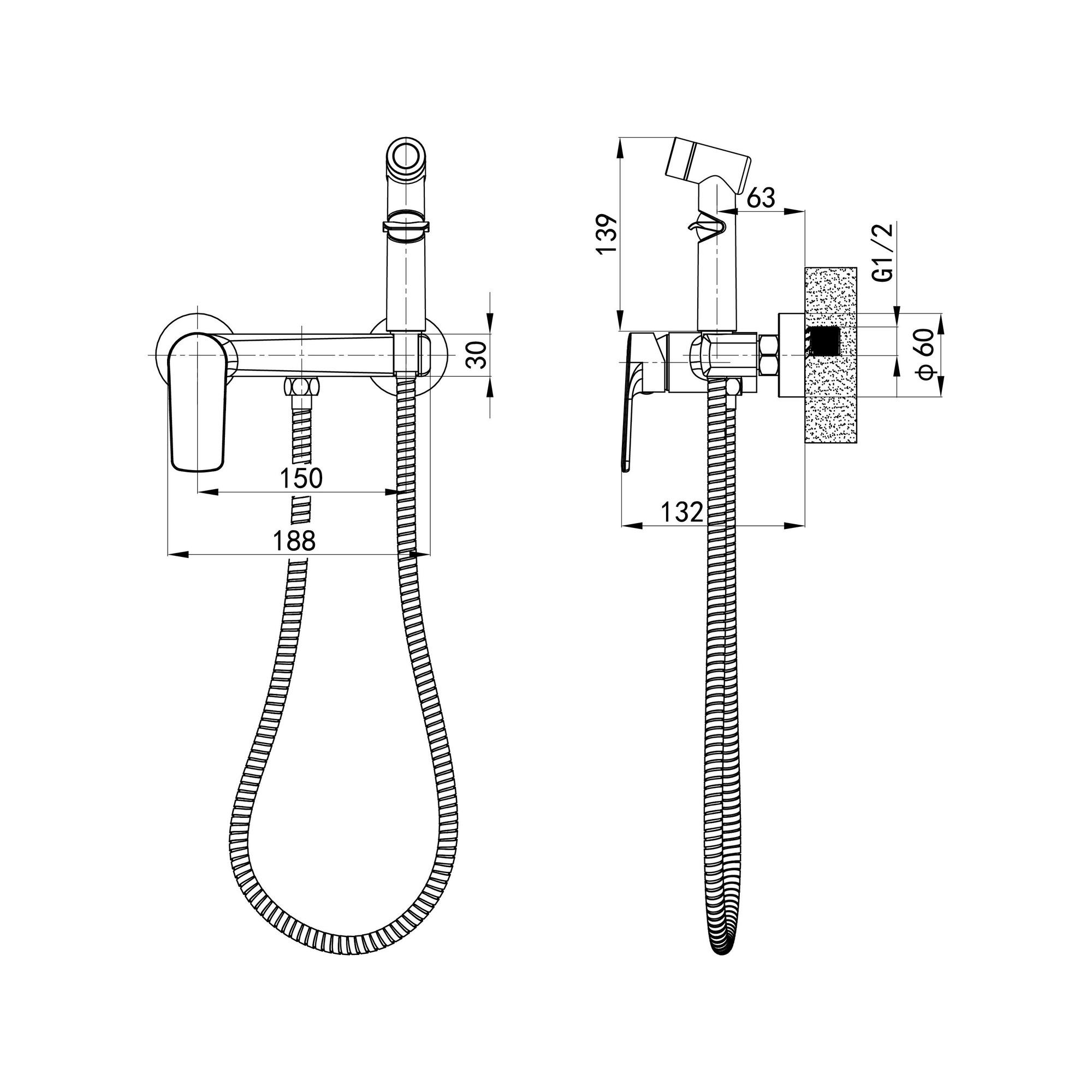 03-Б1001-21 Смеситель с гигиеническим душем,ø35
