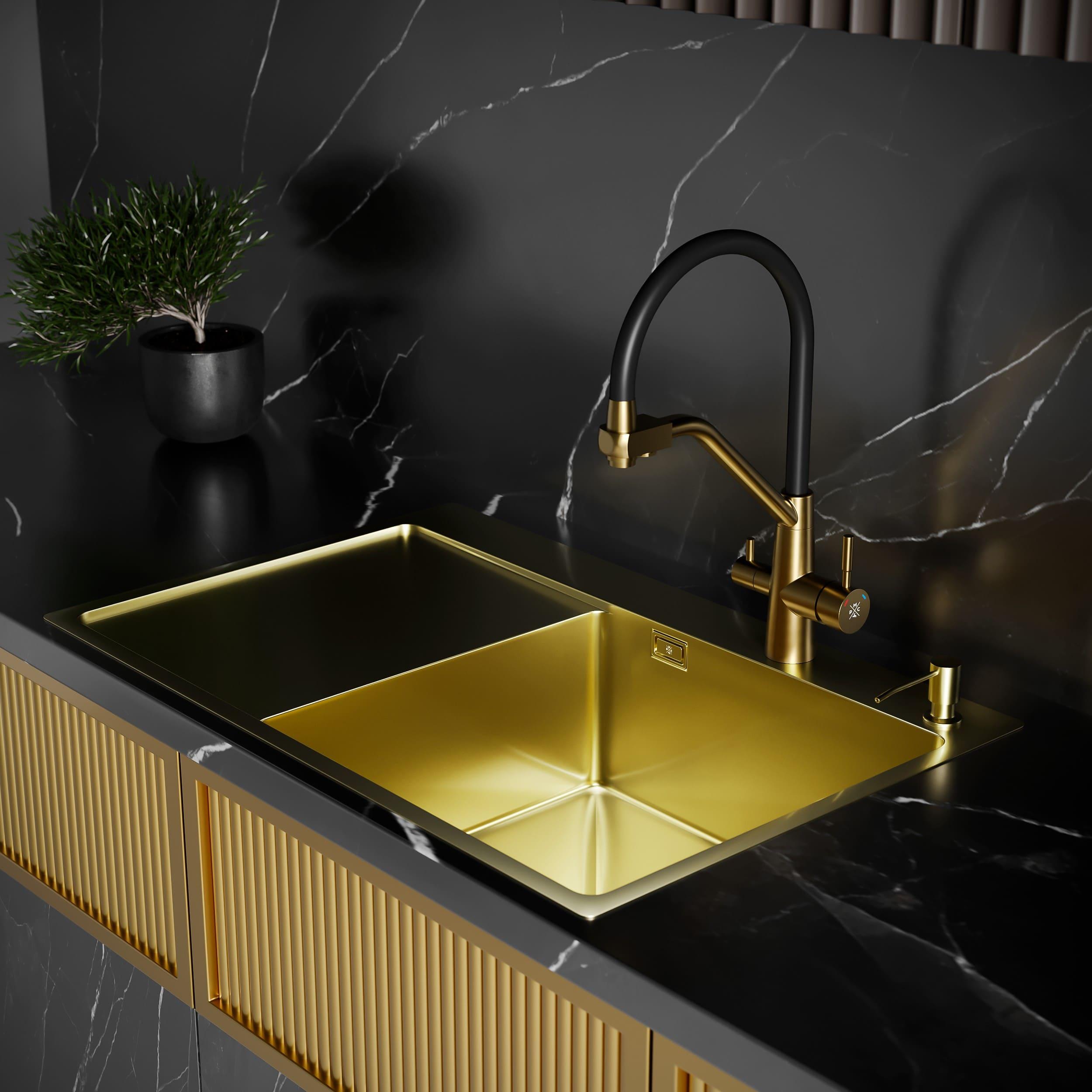 MRK-7851G R Набор 2 в 1 РМС/кухонная мойка с левым крылом + дозатор