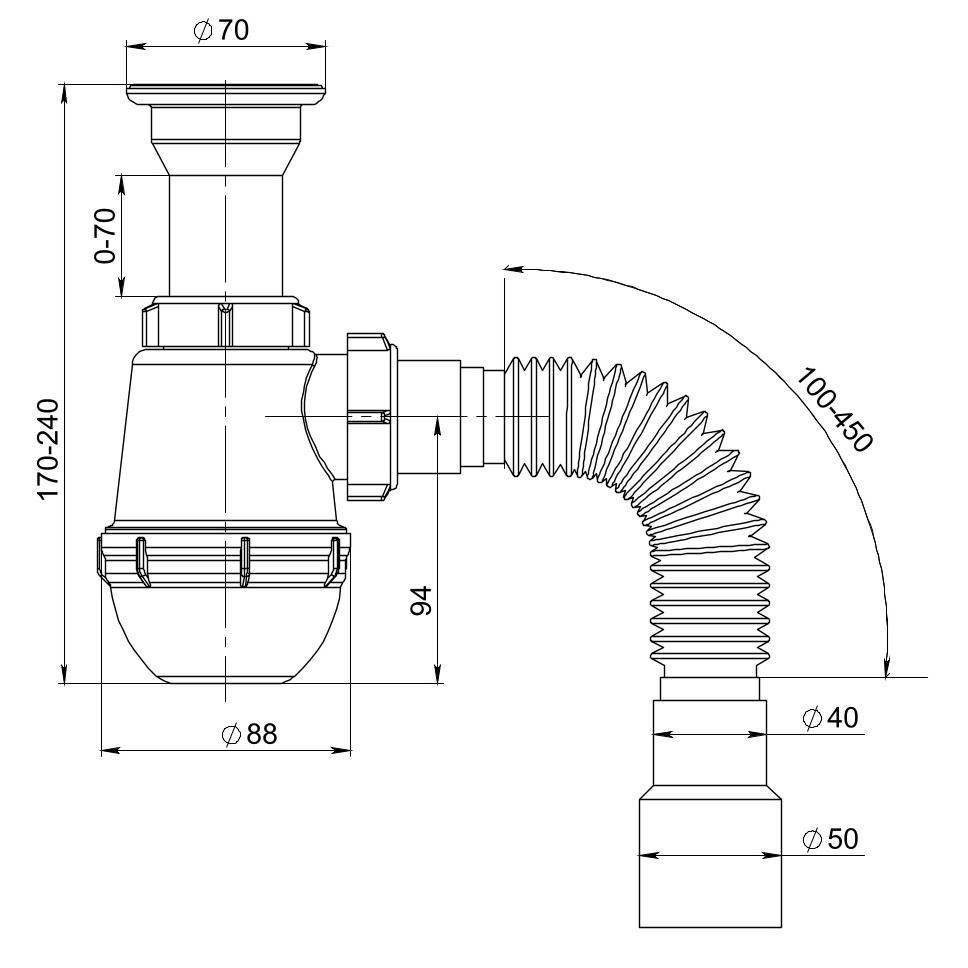 Сифон "РМС" СМ-01 для мойки (литой)