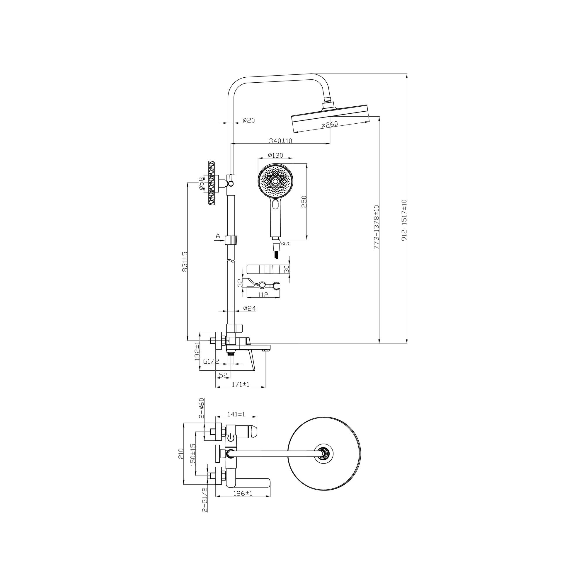 КВ-Д1001-11 Душевая система с тропическим душем, ø35