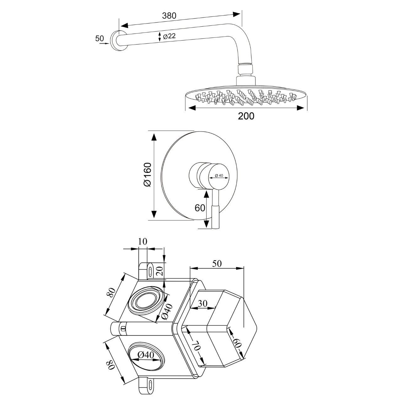 SUS129-1 Смеситель для ванны скрытого монтажа, ø35