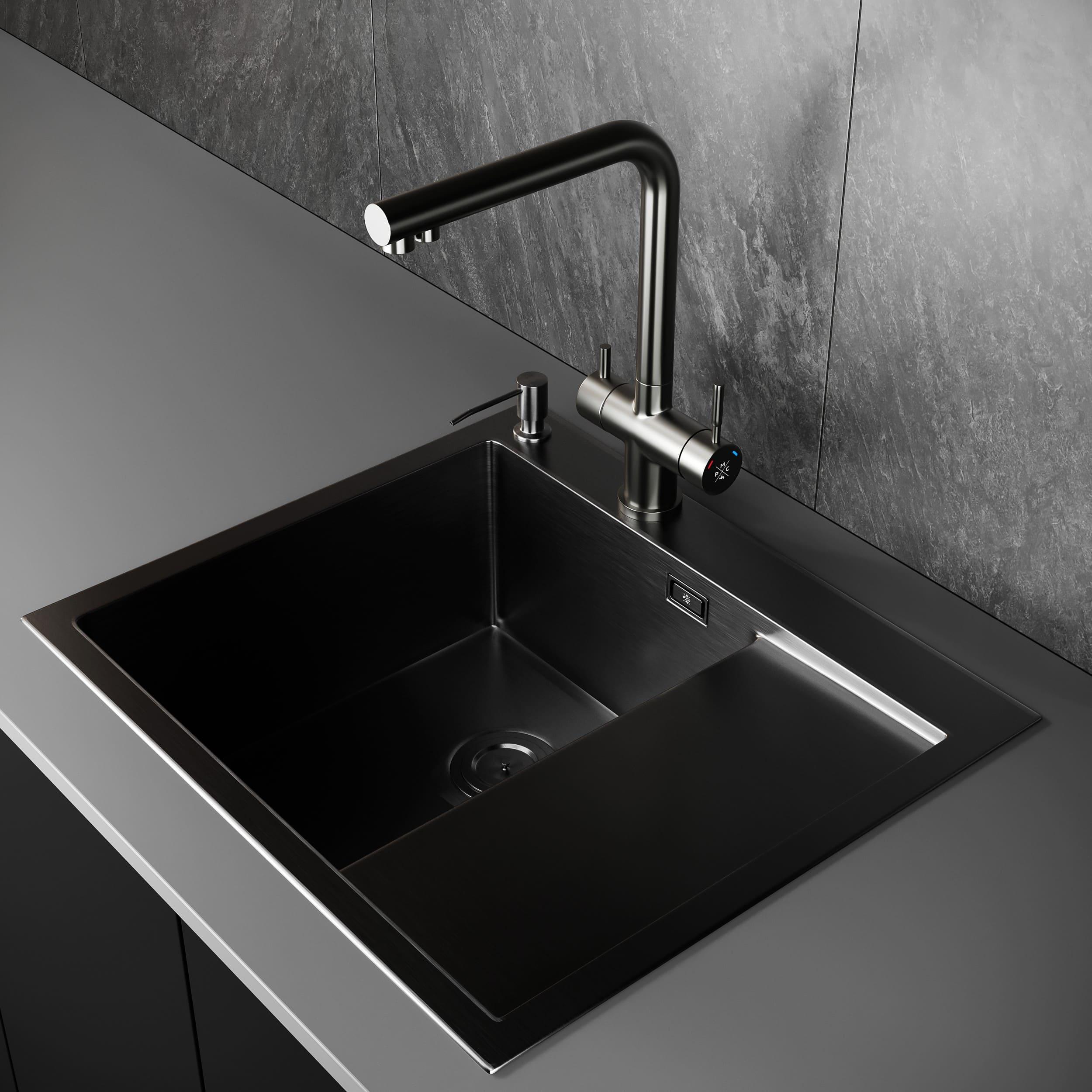 MRK-5851BL-L Набор 2 в1 РМС/кухонная мойка с правым крылом + дозатор