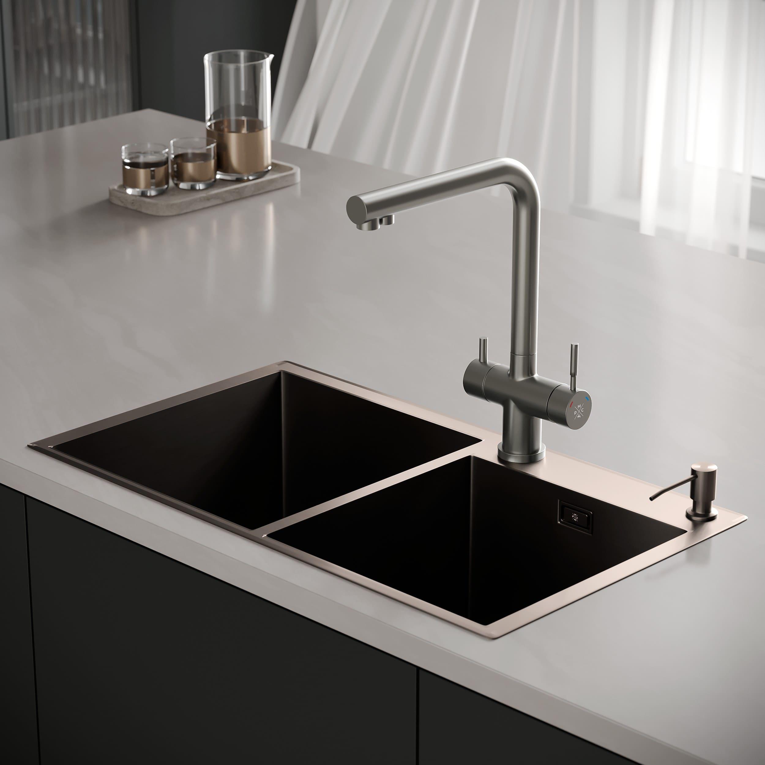 MR-7843BL Набор 3 в 1 РМС (кухонная мойка+ корзина раздвижная+ дозатор врезной)