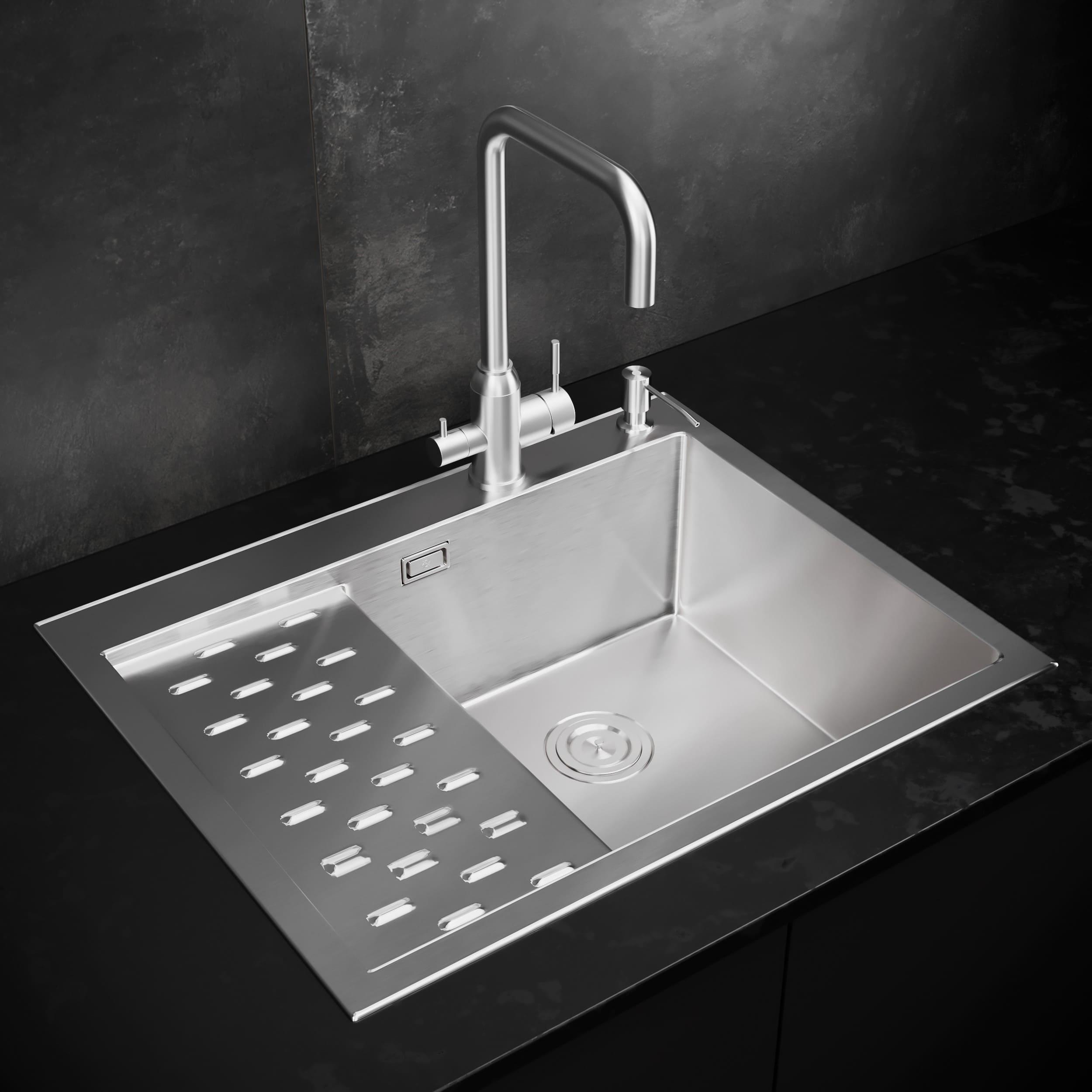 MRK-6350R Набор 2 в 1 РМС/ кухонная мойка с левым крылом + дозатор