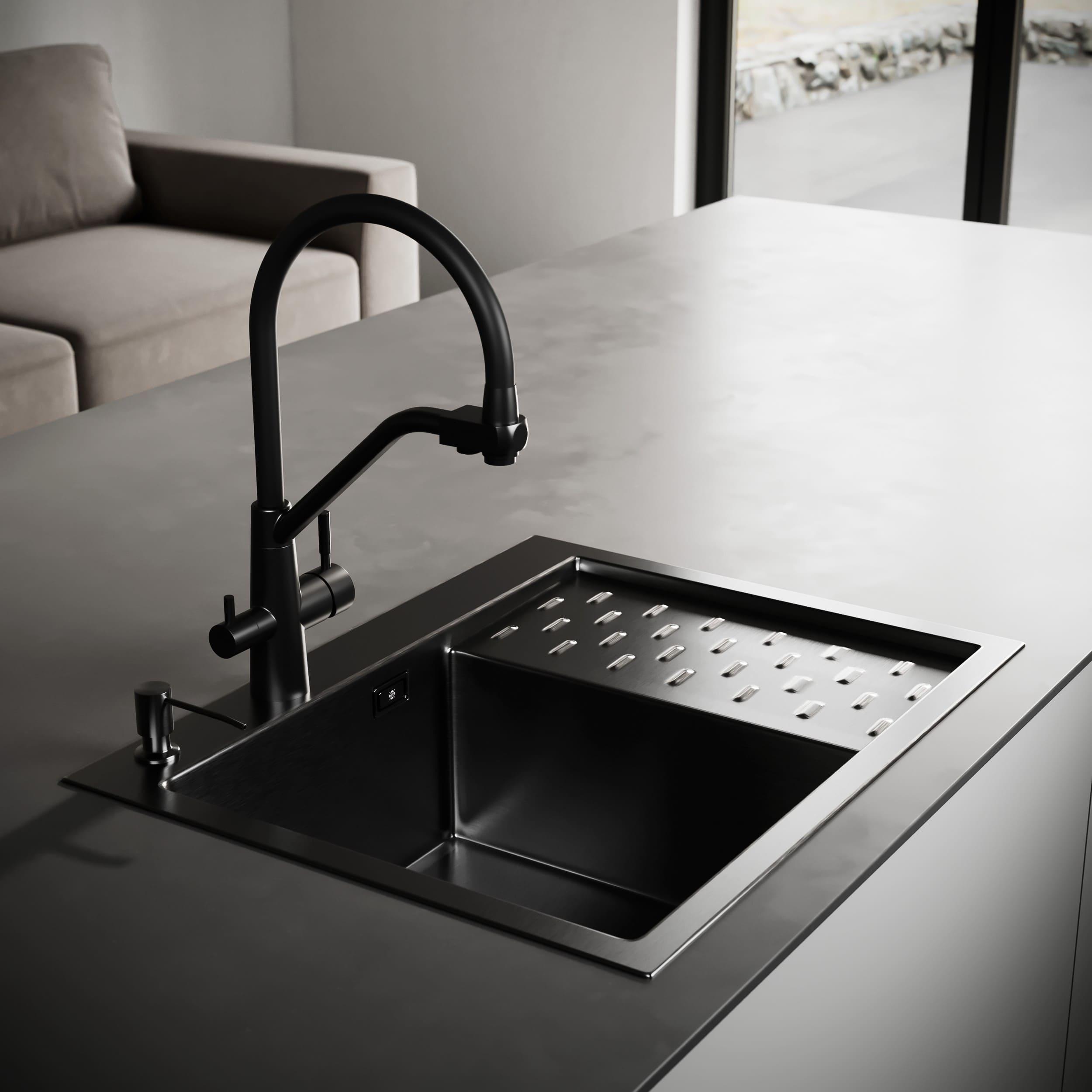 MRK-6350BL-L Набор 2 в1 РМС/кухонная мойка с правым крылом + дозатор