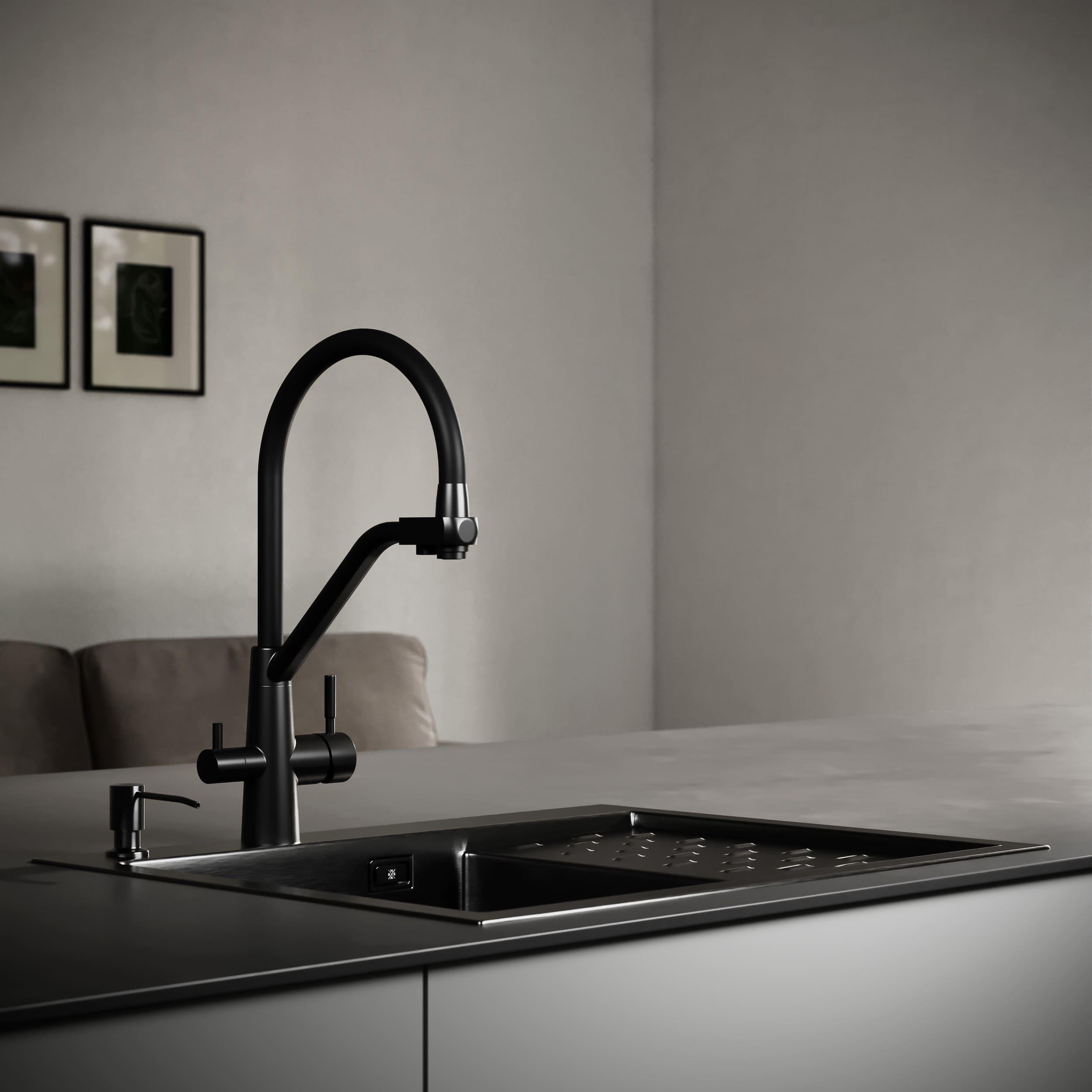 MRK-6350BL-L Набор 2 в1 РМС/кухонная мойка с правым крылом + дозатор