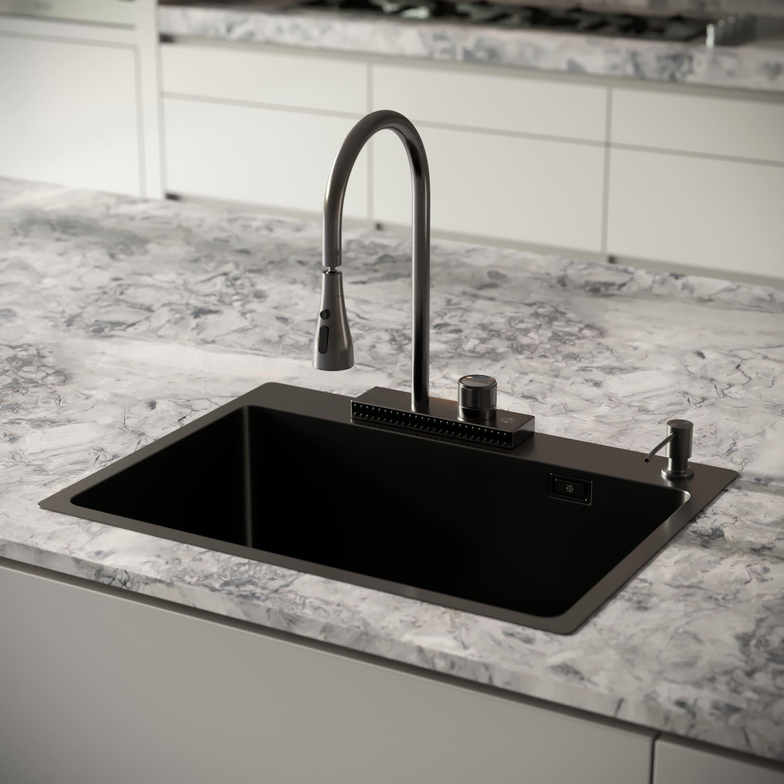 MR-5843BL Набор 3 в 1 РМС (кухонная мойка+ корзина раздвижная+ дозатор врезной)