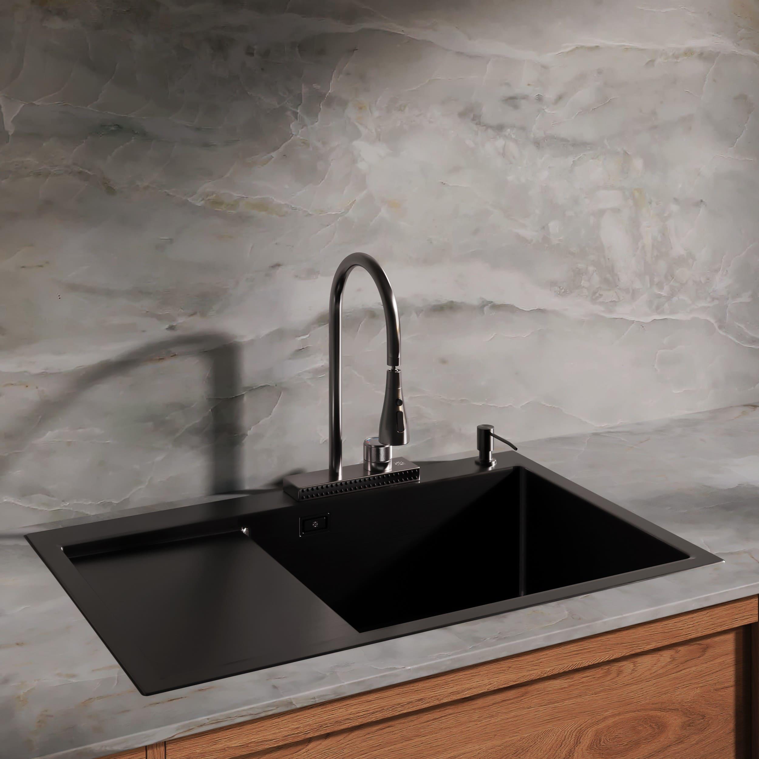 MRK-7851BL-R Набор 2 в1 РМС/ кухонная мойка с левым крылом + дозатор