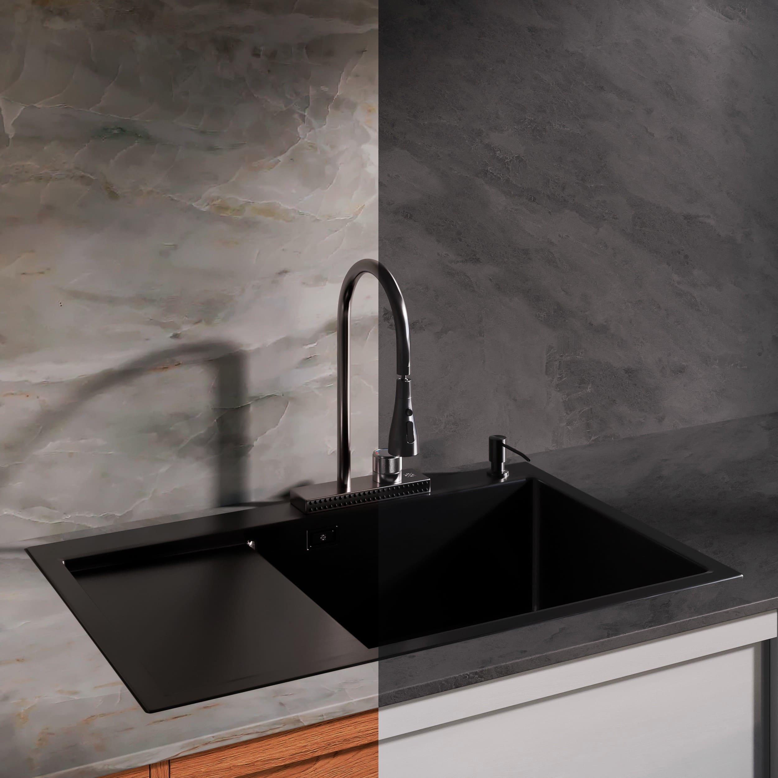 MRK-7851BL-R Набор 2 в1 РМС/ кухонная мойка с левым крылом + дозатор