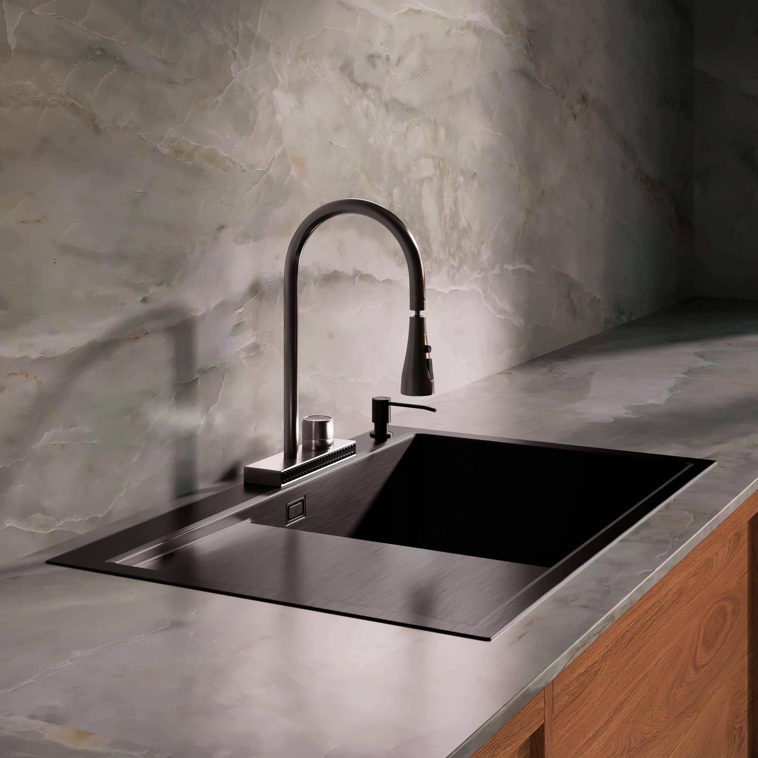 MRK-7851BL-R Набор 2 в1 РМС/ кухонная мойка с левым крылом + дозатор