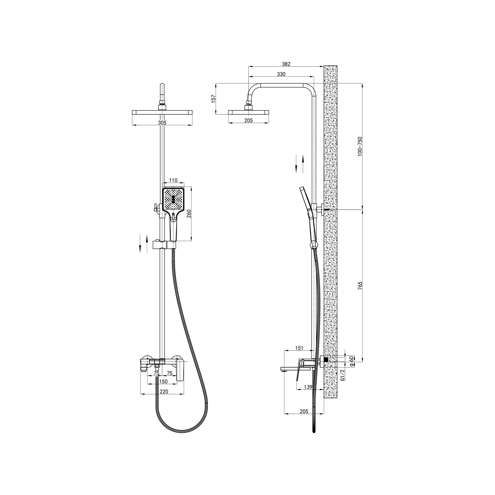 04-Д1001-21 Душевая система с тропическим душем, ø30