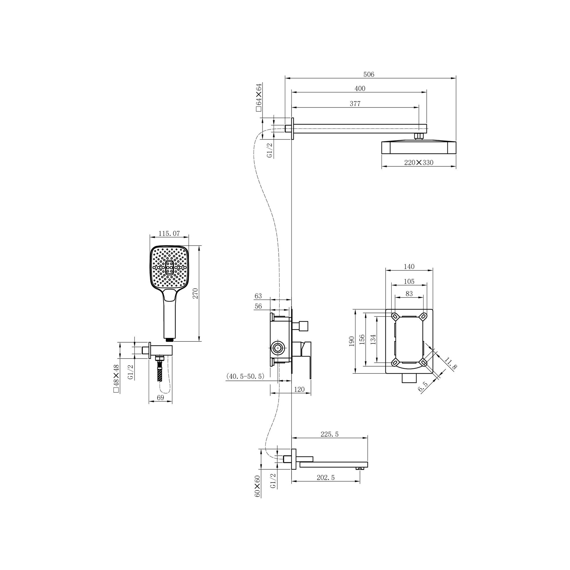 ПР-Д1402-11 Встраиваемая душевая система с тропическим душем, ø35